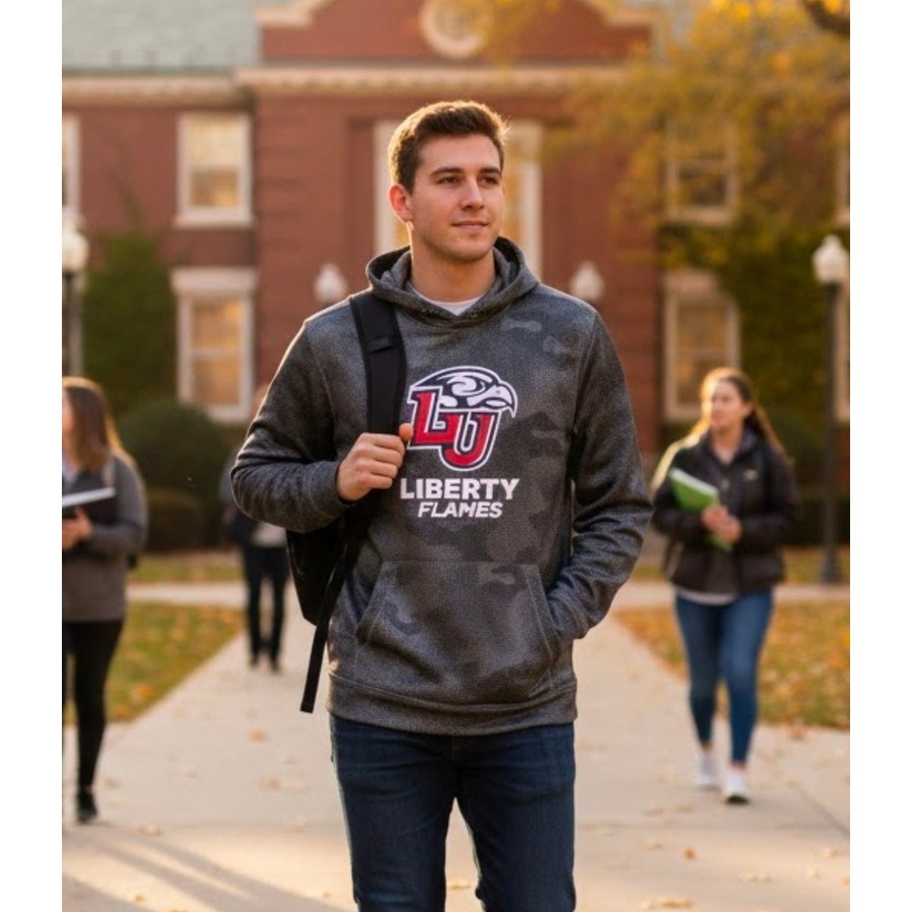 Sport-Tek Liberty LU Flames Hoodie‎ Men's XL Grey Black Digital Camo Sweatshirt